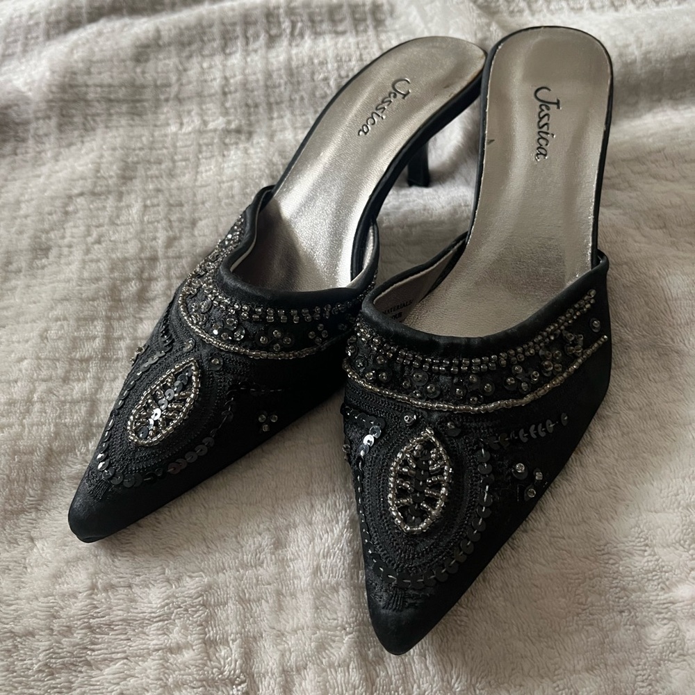 Jessica Black Sequin Women's Mules size 6.5